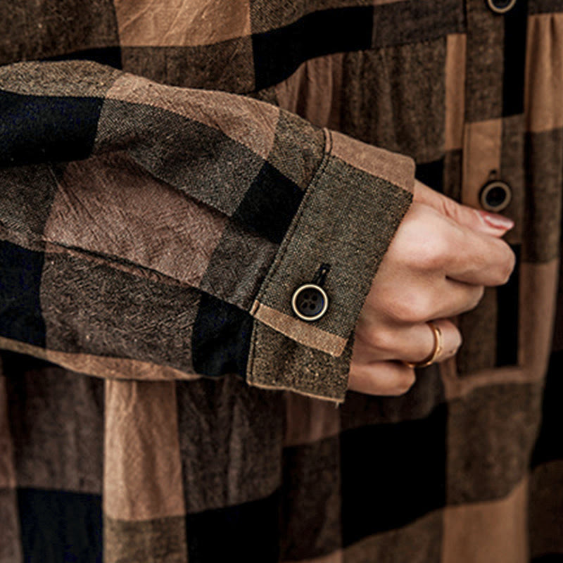 Abito midi in cotone a maniche lunghe con motivo patchwork a Buddha Stones Commute - image 11