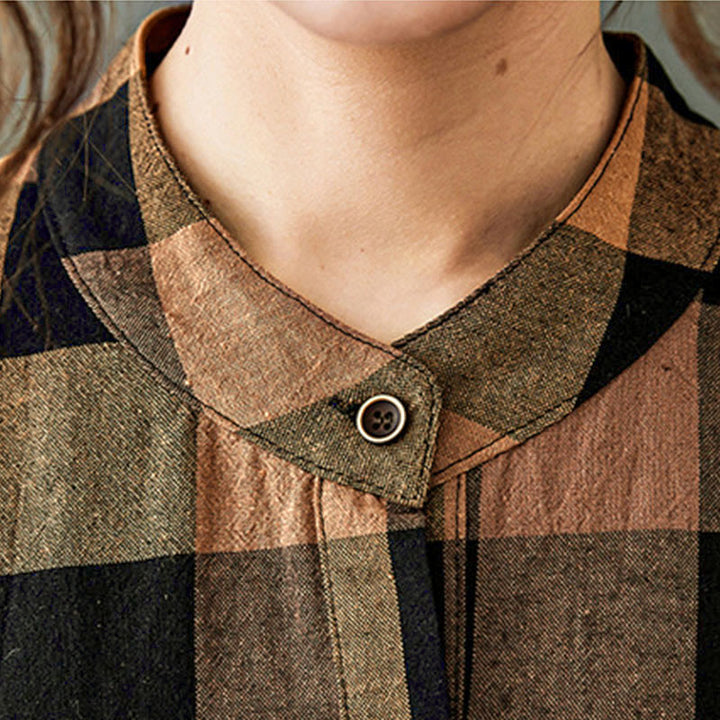 Abito midi a maniche lunghe con motivo a quadri e patchwork Buddha Stones Commute - image 9