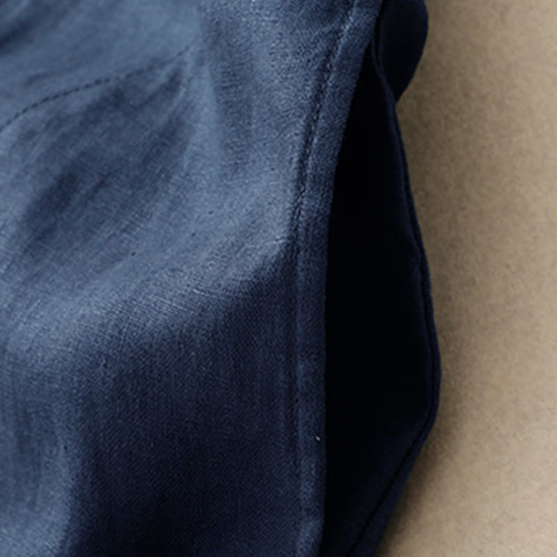 Abito midi in cotone a maniche lunghe con tasche e bottoni semplici Buddha Stones Fall Commute - image 3