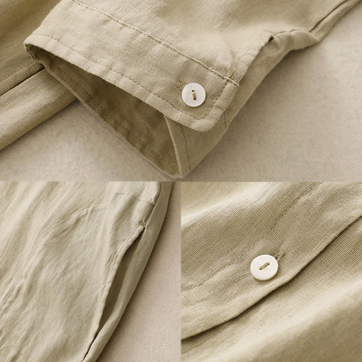 Abito midi in cotone a maniche lunghe con tasche e bottoni semplici Buddha Stones Fall Commute - image 16