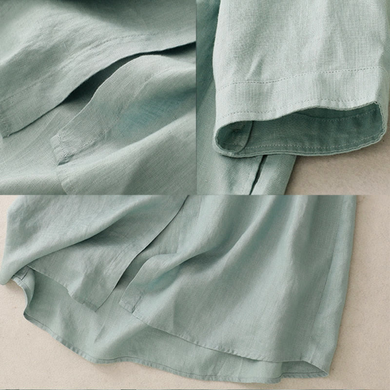 Abito midi in cotone a maniche lunghe con tasche e bottoni semplici Buddha Stones Fall Commute - image 8