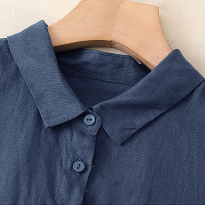 Abito midi in cotone a maniche lunghe con tasche e bottoni semplici Buddha Stones Fall Commute - image 2