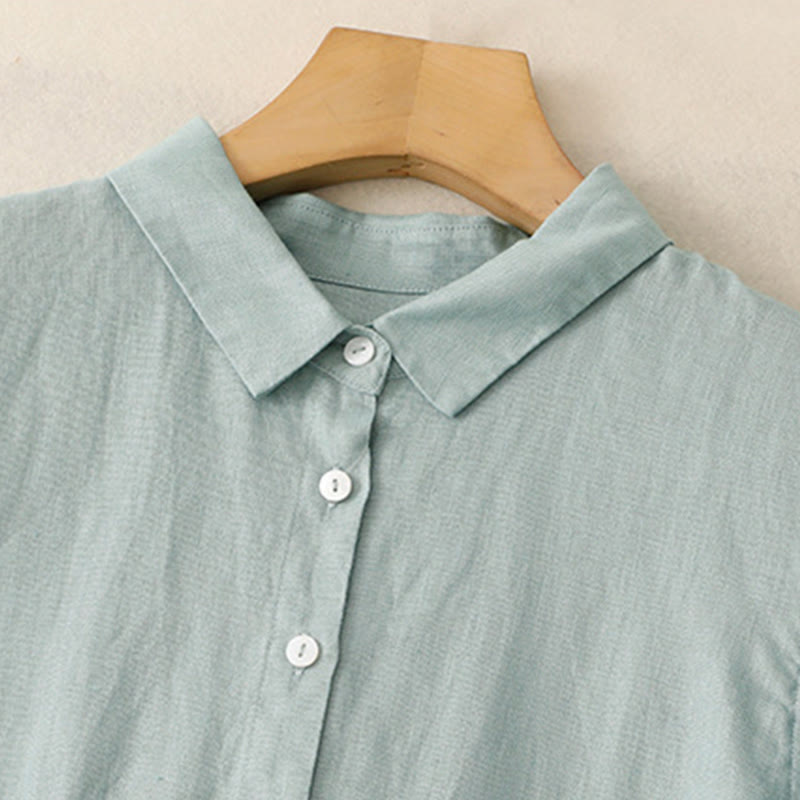 Abito midi in cotone a maniche lunghe con tasche e bottoni semplici Buddha Stones Fall Commute - image 7