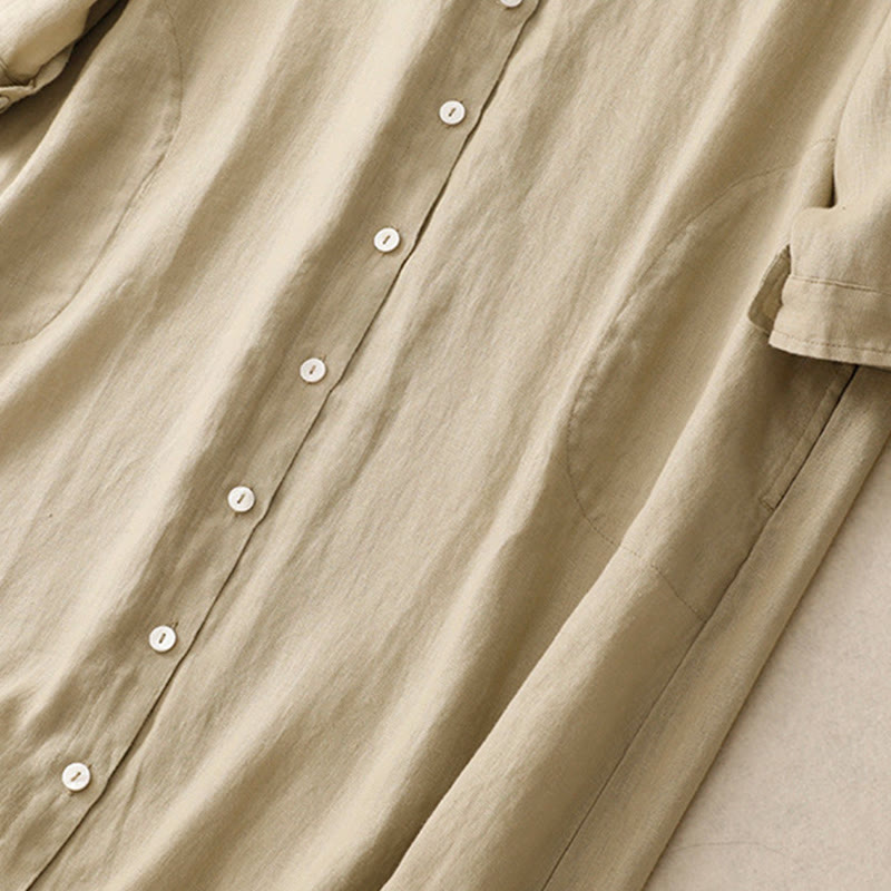 Abito midi in cotone a maniche lunghe con tasche e bottoni semplici Buddha Stones Fall Commute - image 13