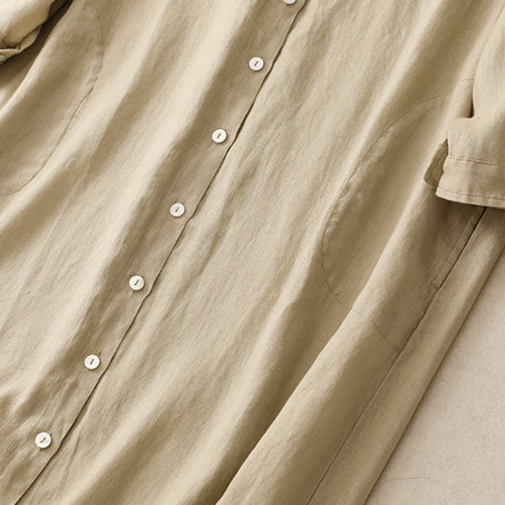 Abito midi in cotone a maniche lunghe con tasche e bottoni semplici Buddha Stones Fall Commute - image 13