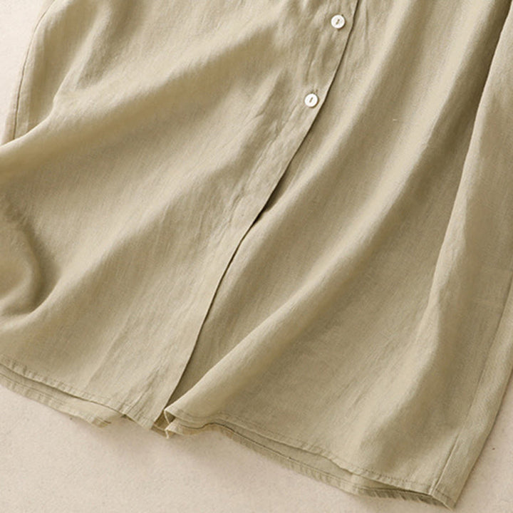 Abito midi in cotone a maniche lunghe con tasche e bottoni semplici Buddha Stones Fall Commute - image 15