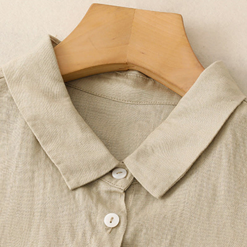 Abito midi in cotone a maniche lunghe con tasche e bottoni semplici Buddha Stones Fall Commute - image 11