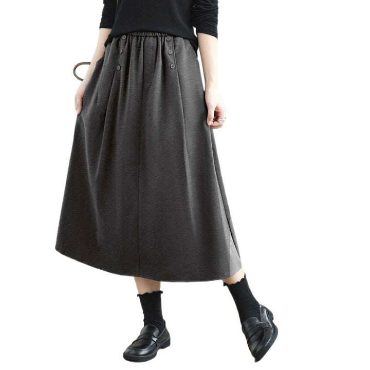 Gonna invernale da donna in cotone puro color cipria con elastico in vita, lunghezza 7-8, con tasche , Buddha Stones - image 18
