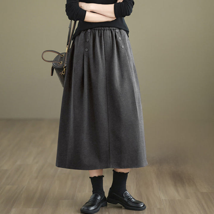 Gonna invernale da donna in cotone puro color cipria con elastico in vita, lunghezza 7-8, con tasche , Buddha Stones - image 16