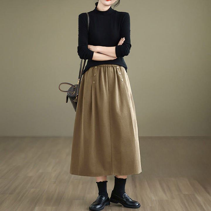 Gonna invernale da donna in cotone puro color cipria con elastico in vita, lunghezza 7-8, con tasche , Buddha Stones - image 11