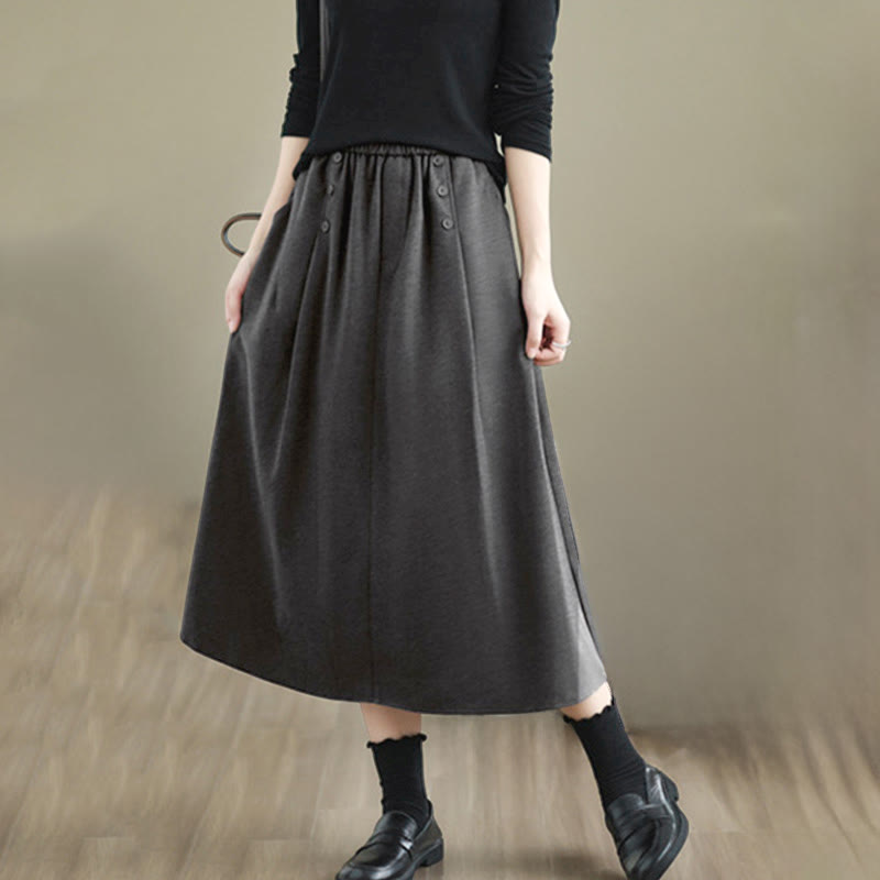 Gonna invernale da donna in cotone puro color cipria con elastico in vita, lunghezza 7-8, con tasche , Buddha Stones - image 17