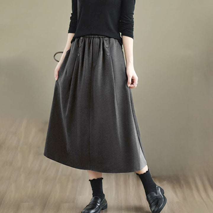 Gonna invernale da donna in cotone puro color cipria con elastico in vita, lunghezza 7-8, con tasche , Buddha Stones - image 17