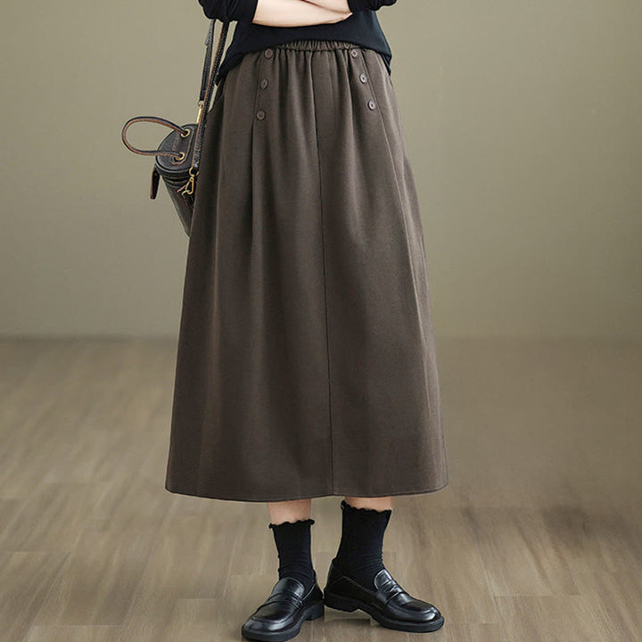 Gonna invernale da donna in cotone puro color cipria con elastico in vita, lunghezza 7-8, con tasche , Buddha Stones - image 2