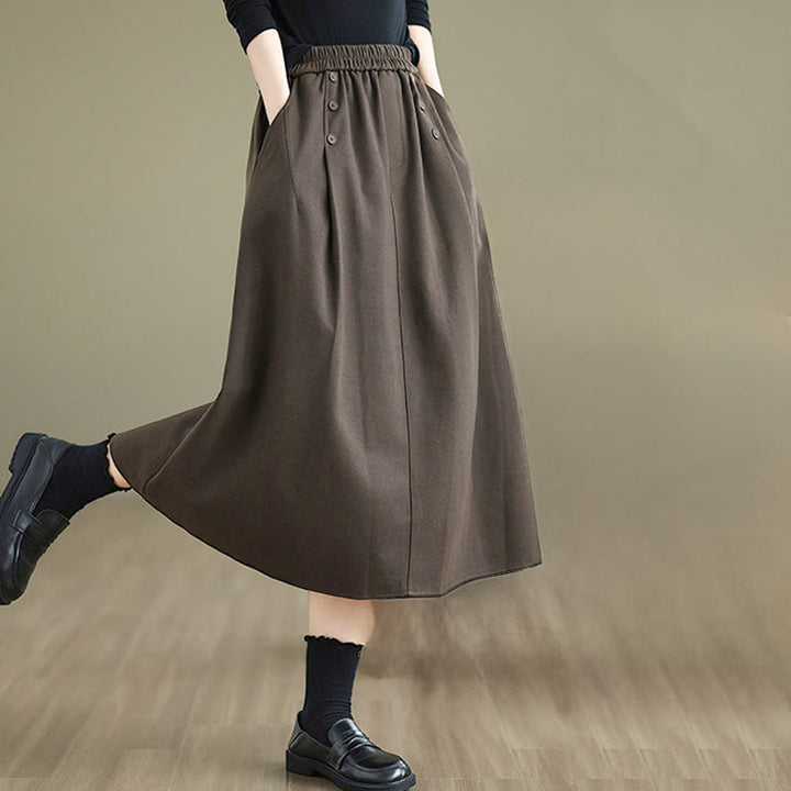 Gonna invernale da donna in cotone puro color cipria con elastico in vita, lunghezza 7-8, con tasche , Buddha Stones - image 5