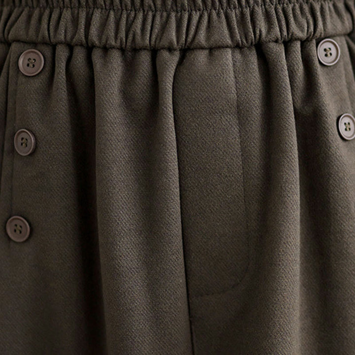 Gonna invernale da donna in cotone puro color cipria con elastico in vita, lunghezza 7-8, con tasche , Buddha Stones - image 7