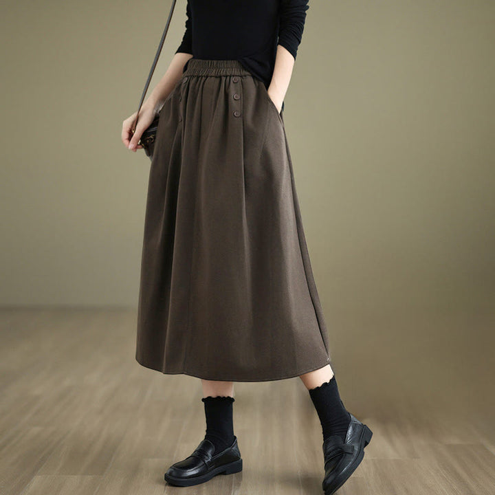 Gonna invernale da donna in cotone puro color cipria con elastico in vita, lunghezza 7-8, con tasche , Buddha Stones - Marrone sella - US8-10, UK/AU12-14, EU40-42 (2XL) - image 1