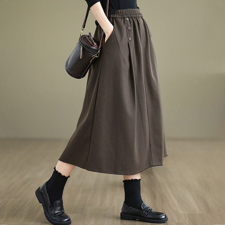 Gonna invernale da donna in cotone puro color cipria con elastico in vita, lunghezza 7-8, con tasche , Buddha Stones - image 4