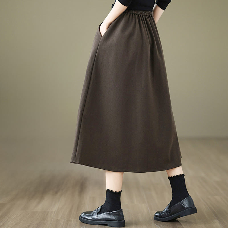 Gonna invernale da donna in cotone puro color cipria con elastico in vita, lunghezza 7-8, con tasche , Buddha Stones - image 3