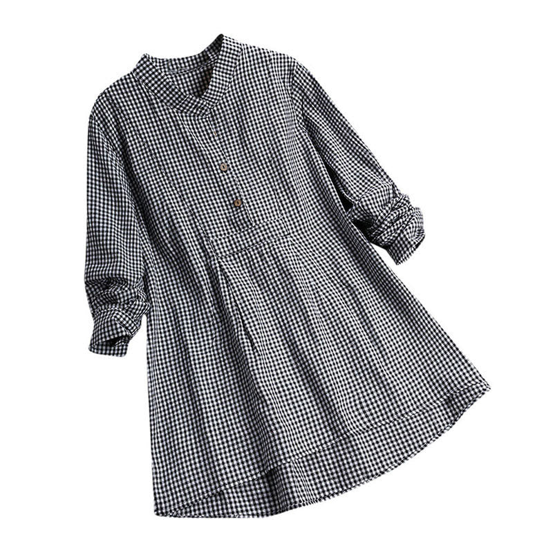 Camicia a quadri a maniche lunghe con bottoni da donna Buddha Stones - Nero - US16, UK/AU20, EU48 (5XL) - image 5