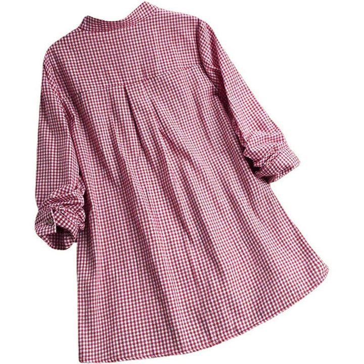 Camicia a quadri a maniche lunghe con bottoni da donna Buddha Stones - image 2