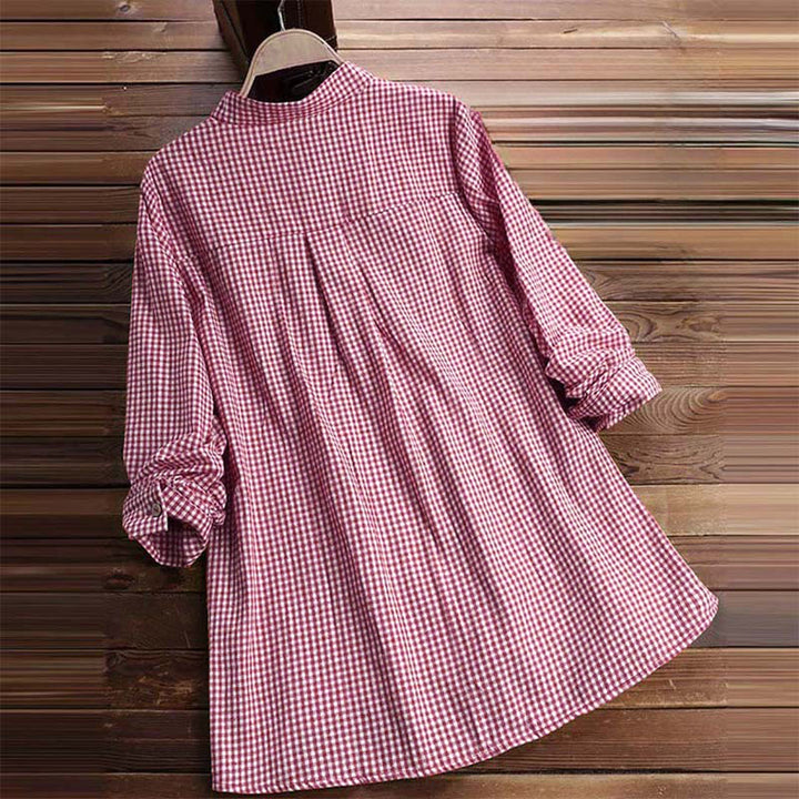 Camicia a quadri a maniche lunghe con bottoni da donna Buddha Stones - image 3