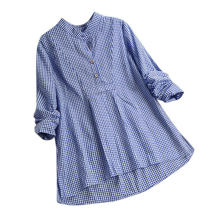 Camicia a quadri a maniche lunghe con bottoni da donna Buddha Stones - Blu medio - US16, UK/AU20, EU48 (5XL) - image 12