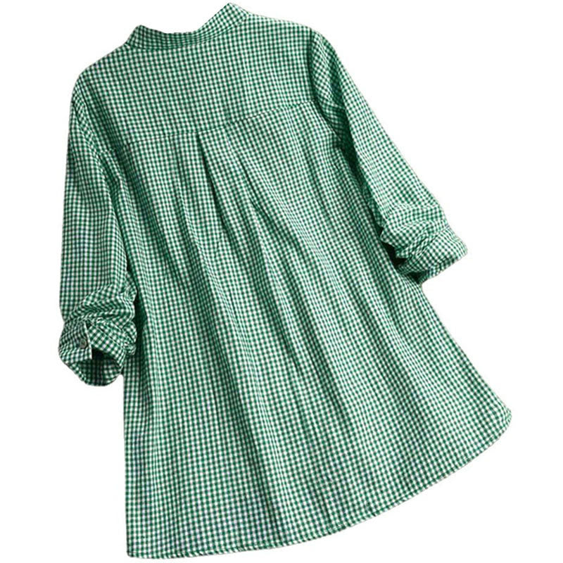 Camicia a quadri a maniche lunghe con bottoni da donna Buddha Stones - image 9