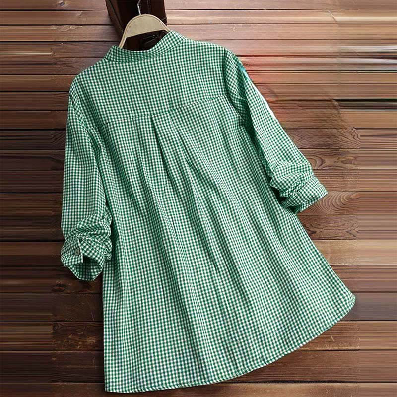 Camicia a quadri a maniche lunghe con bottoni da donna Buddha Stones - image 11