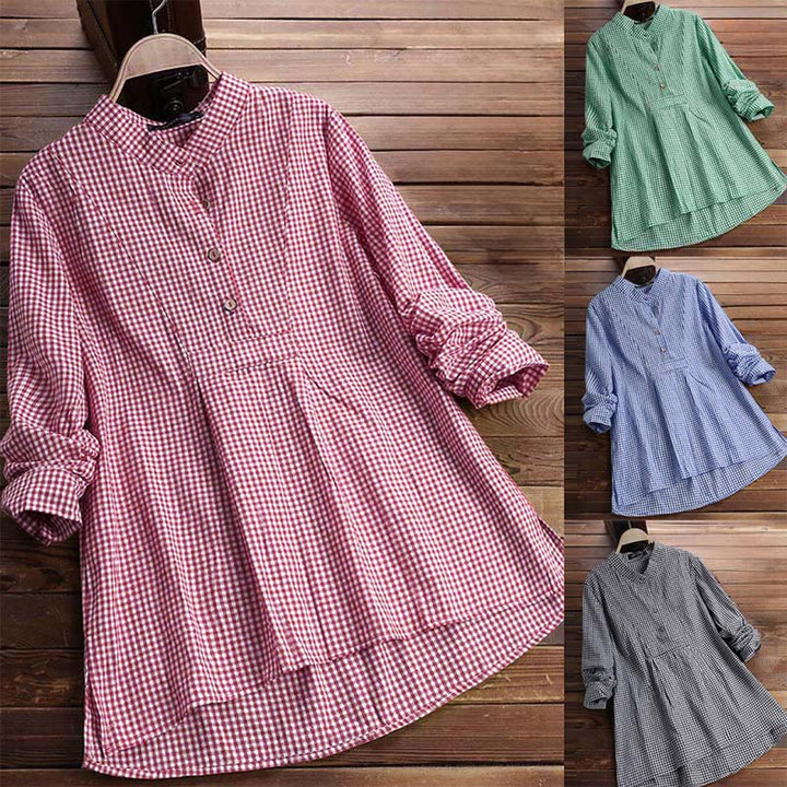 Camicia a quadri a maniche lunghe con bottoni da donna Buddha Stones - image 16