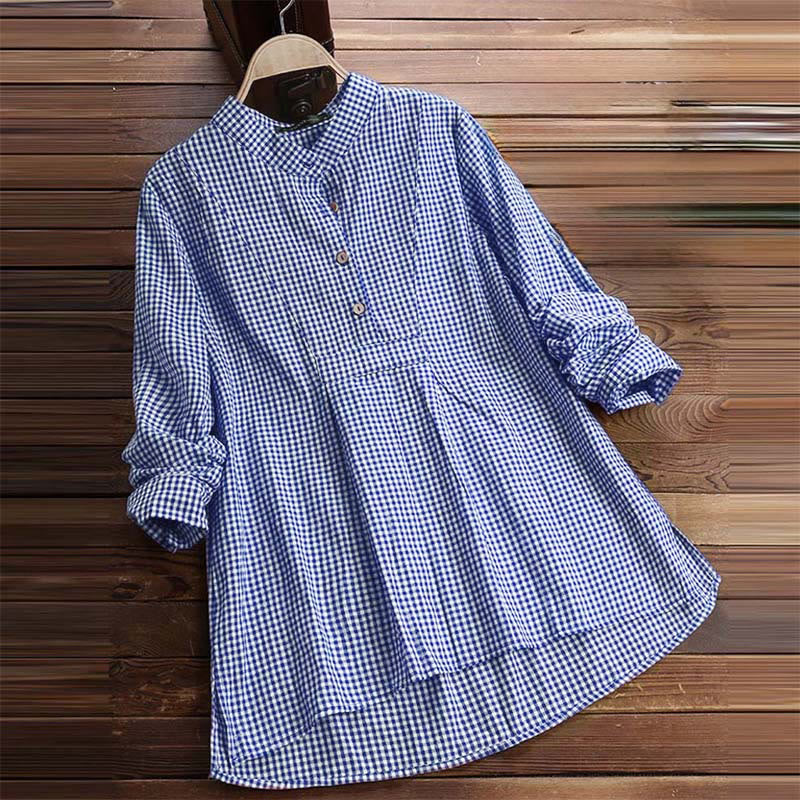 Camicia a quadri a maniche lunghe con bottoni da donna Buddha Stones - image 14