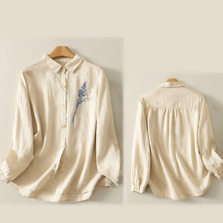 Camicia da donna a maniche lunghe con bottoni e fiori ricamati primaverili Buddha Stones - image 10