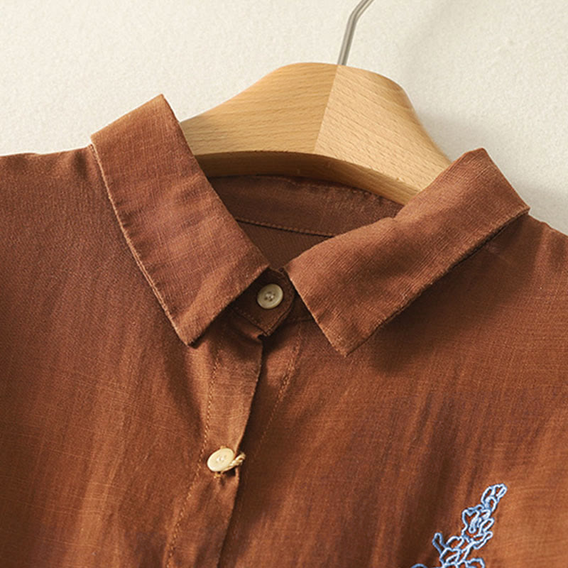 Camicia da donna a maniche lunghe con bottoni e fiori ricamati primaverili Buddha Stones - image 12