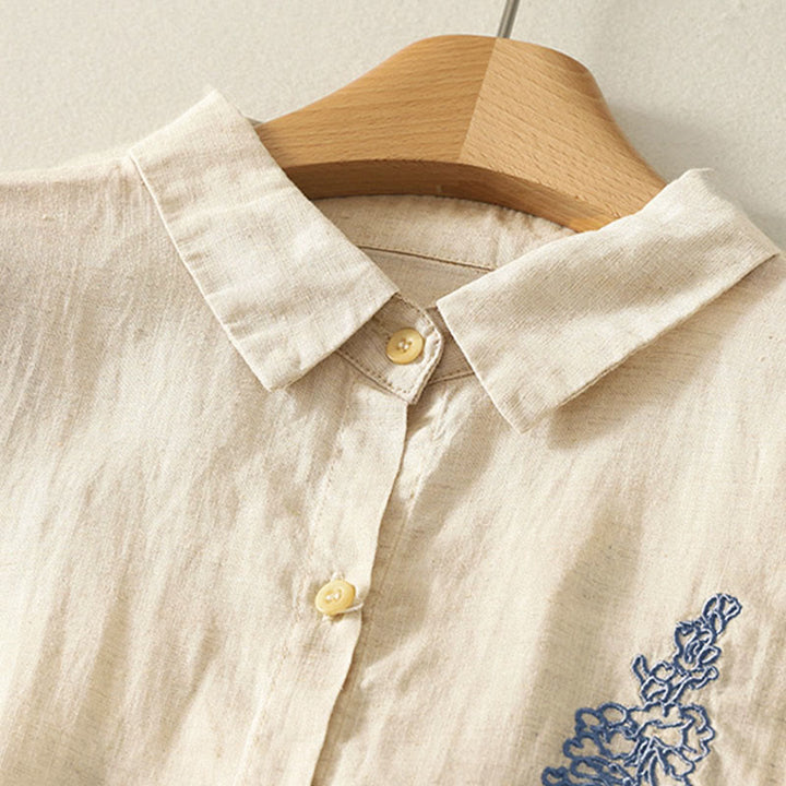 Camicia da donna a maniche lunghe con bottoni e fiori ricamati primaverili Buddha Stones - image 3