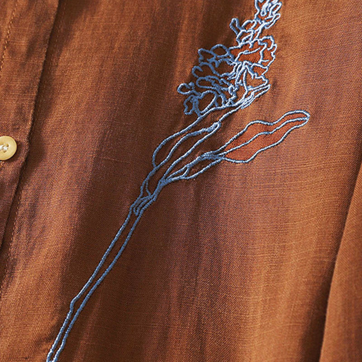 Camicia da donna a maniche lunghe con bottoni e fiori ricamati primaverili Buddha Stones - image 13