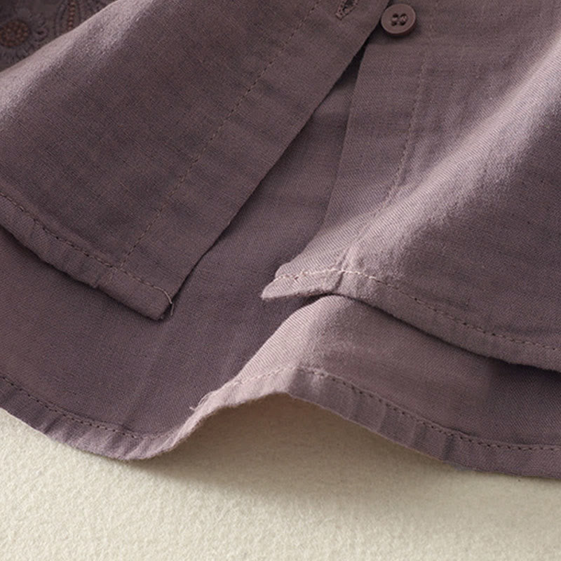 Camicia da donna a maniche lunghe con risvolto, motivo a tralci di fiori ricamati con Buddha Stones - image 21