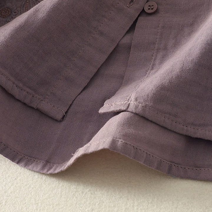 Camicia da donna a maniche lunghe con risvolto, motivo a tralci di fiori ricamati con Buddha Stones - image 21