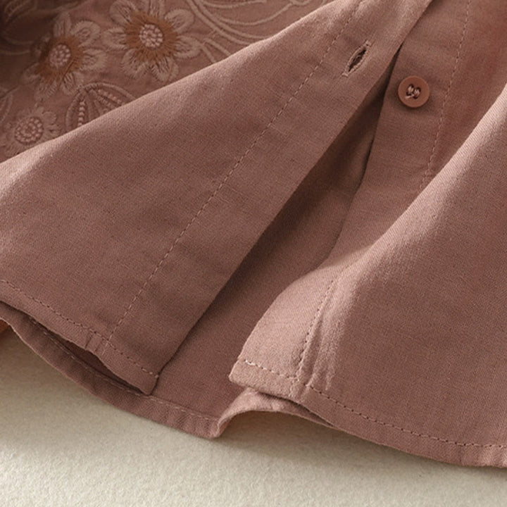 Camicia da donna a maniche lunghe con risvolto, motivo a tralci di fiori ricamati con Buddha Stones - image 15