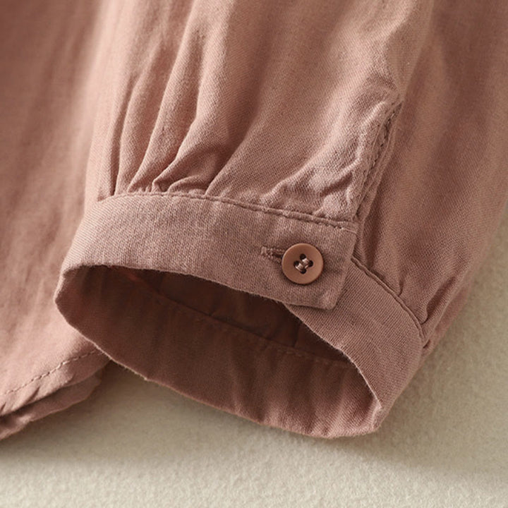 Camicia da donna a maniche lunghe con risvolto, motivo a tralci di fiori ricamati con Buddha Stones - image 14