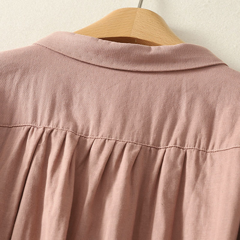 Camicia da donna a maniche lunghe con risvolto, motivo a tralci di fiori ricamati con Buddha Stones - image 10