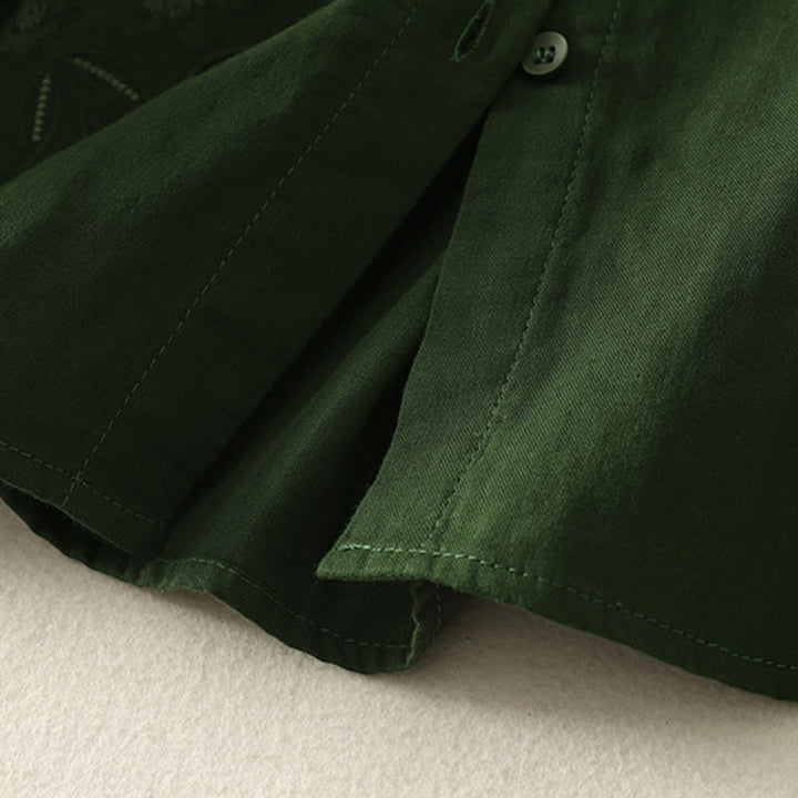 Camicia da donna a maniche lunghe con risvolto, motivo a tralci di fiori ricamati con Buddha Stones - image 5