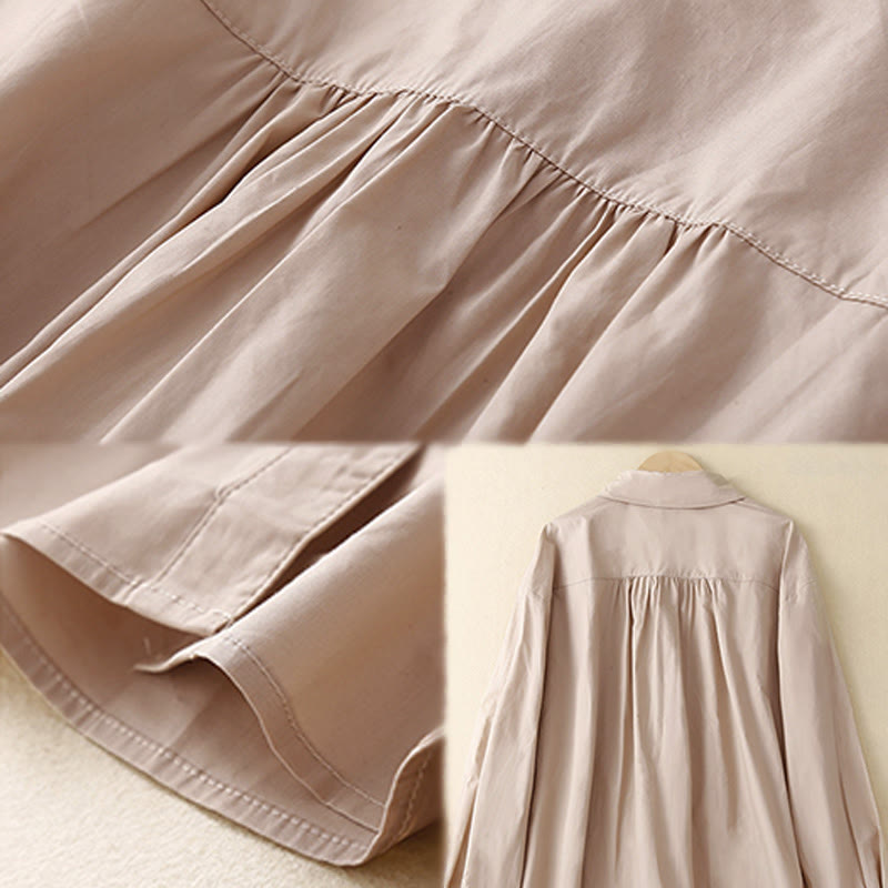 Camicia da donna in cotone con revers, a maniche lunghe e doppiopetto, tinta unita, Buddha Stones - image 10