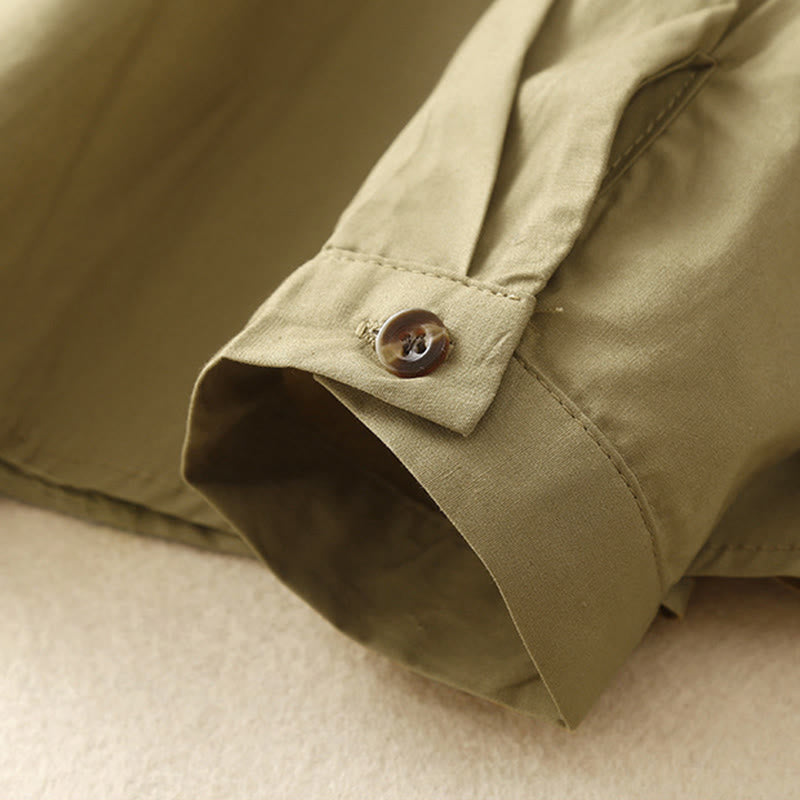 Camicia da donna in cotone con revers, a maniche lunghe e doppiopetto, tinta unita, Buddha Stones - image 15