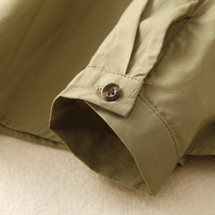 Camicia da donna in cotone con revers, a maniche lunghe e doppiopetto, tinta unita, Buddha Stones - image 15