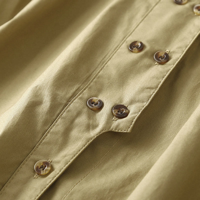 Camicia da donna in cotone con revers, a maniche lunghe e doppiopetto, tinta unita, Buddha Stones - image 14