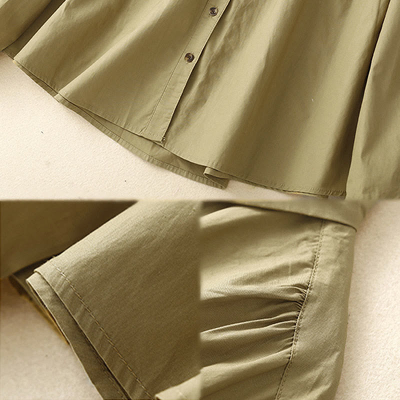 Camicia da donna in cotone con revers, a maniche lunghe e doppiopetto, tinta unita, Buddha Stones - image 16