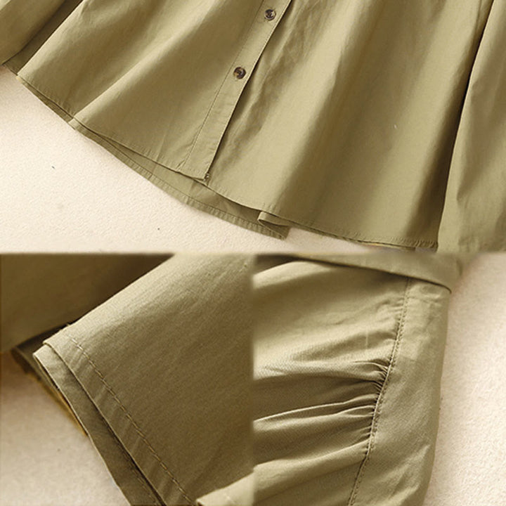 Camicia da donna in cotone con revers, a maniche lunghe e doppiopetto, tinta unita, Buddha Stones - image 16