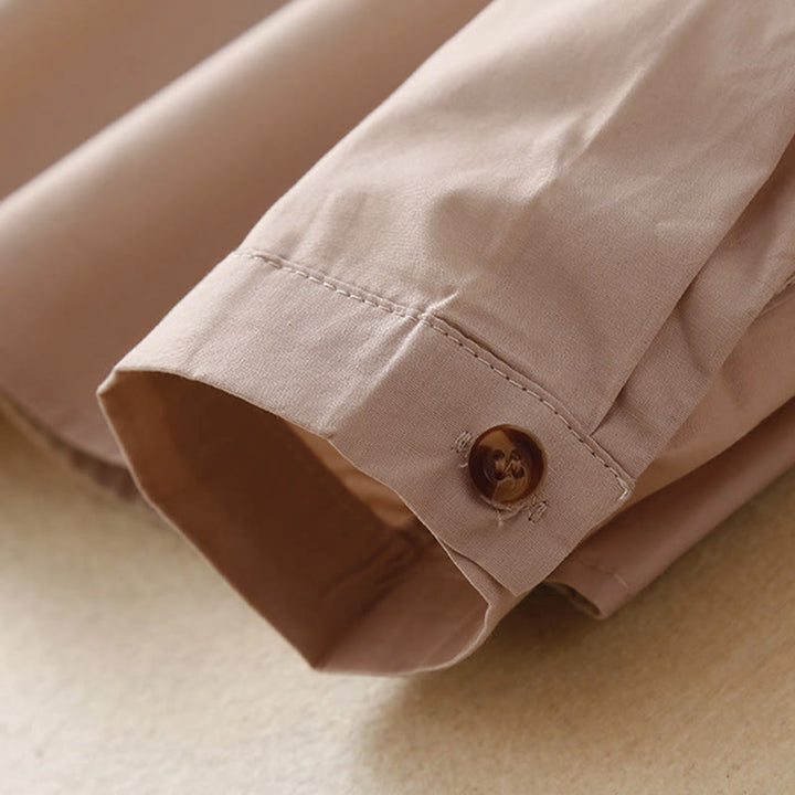 Camicia da donna in cotone con revers, a maniche lunghe e doppiopetto, tinta unita, Buddha Stones - image 9