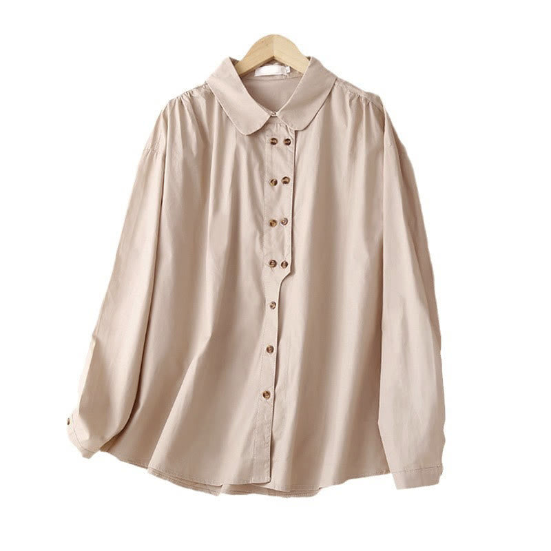 Camicia da donna in cotone con revers, a maniche lunghe e doppiopetto, tinta unita, Buddha Stones - image 12