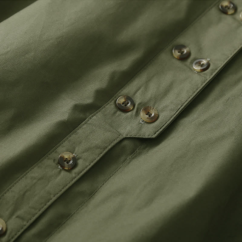 Camicia da donna in cotone con revers, a maniche lunghe e doppiopetto, tinta unita, Buddha Stones - image 2