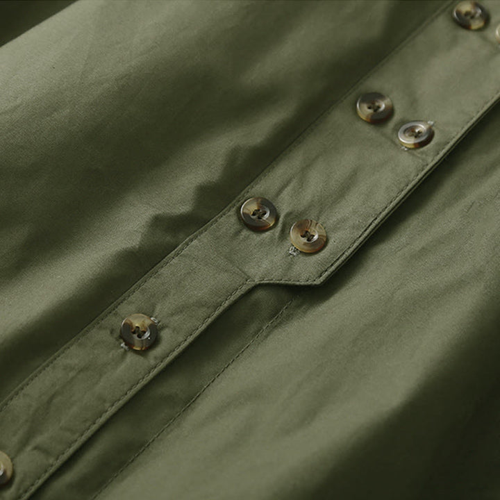 Camicia da donna in cotone con revers, a maniche lunghe e doppiopetto, tinta unita, Buddha Stones - image 2